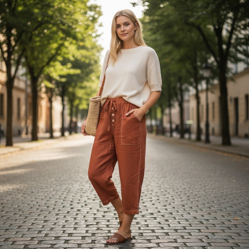 Free People Be The Change Slouch Pants Rust Cotton Crop OB1324261 Womens Medium